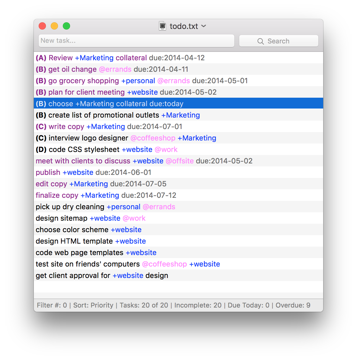 TodoTxtMac：NV式文本任务管理工具