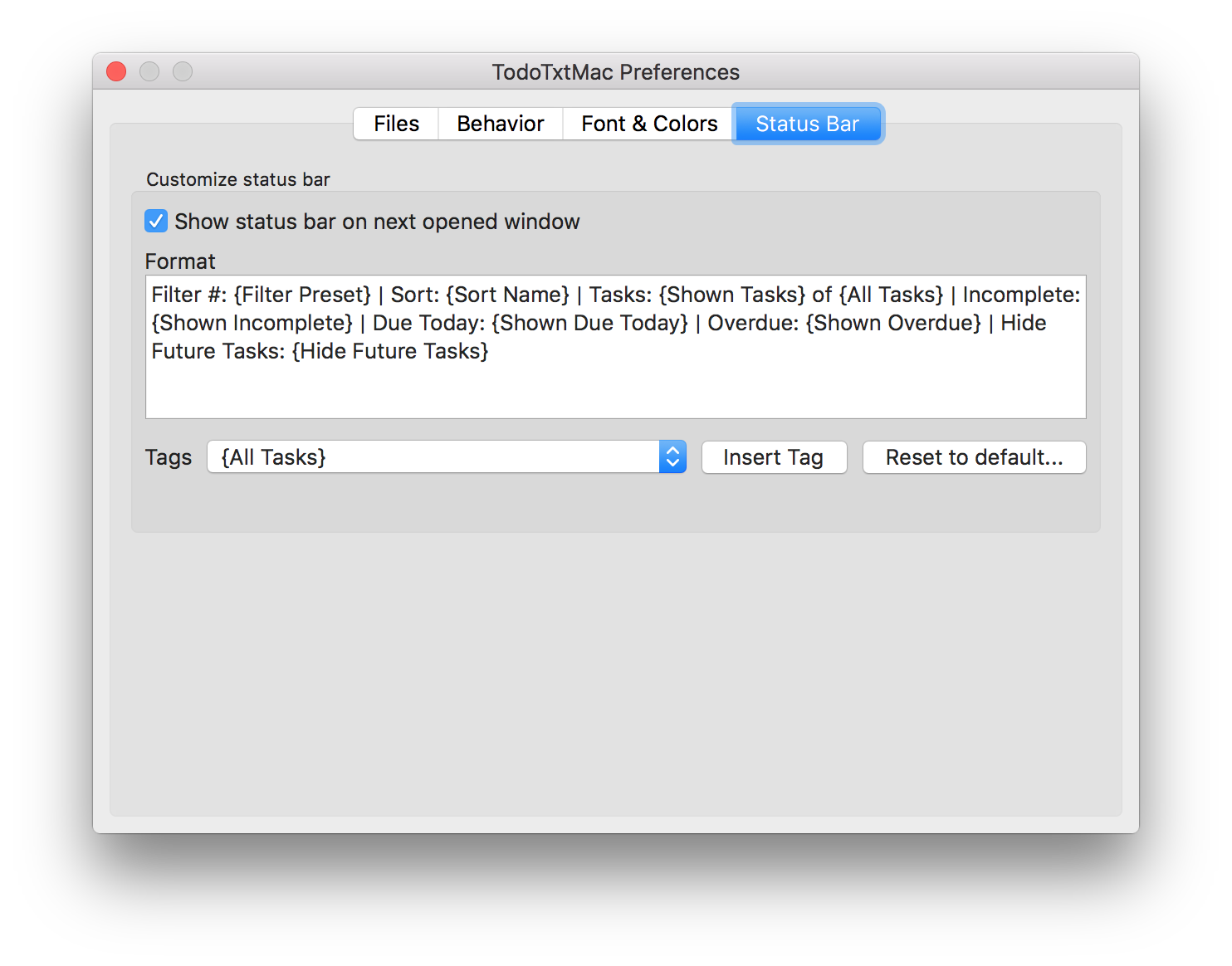 TodoTxtMac Status Bar Preferences Screenshot